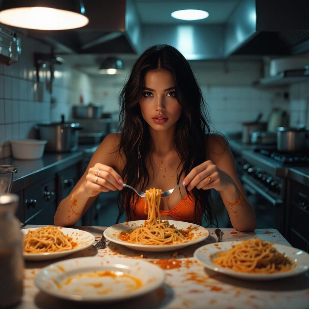 Cinematic Editorial Portrait of Woman in Restaurant Kitchen