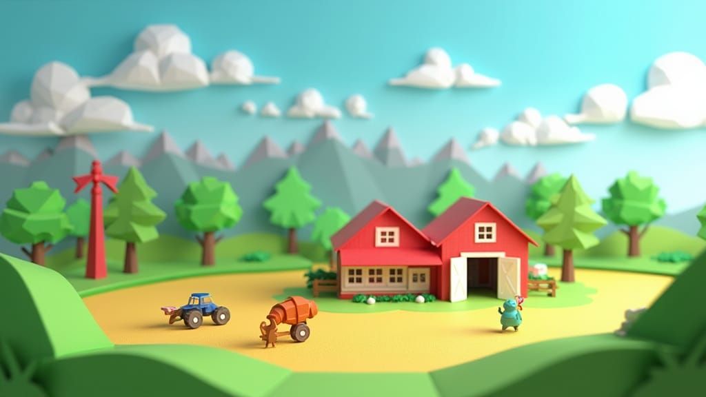 Origami Farm Tycoon Game Scene in Papercraft Style