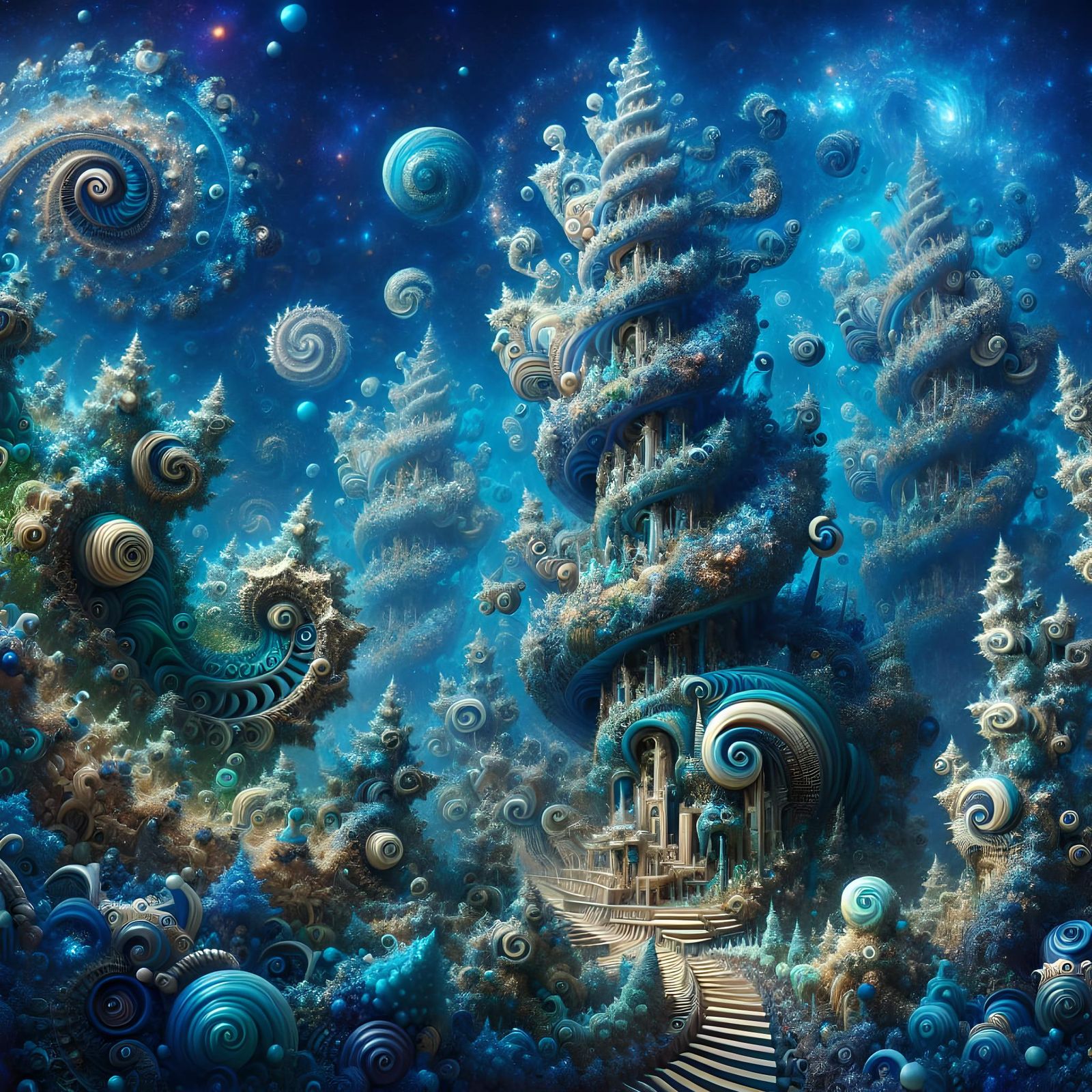 Blue Dreamscape: Organic Architecture and Fractal Mosaics