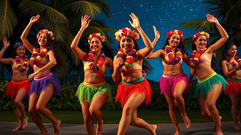 Hawaiian Dancers Under Starry Sky