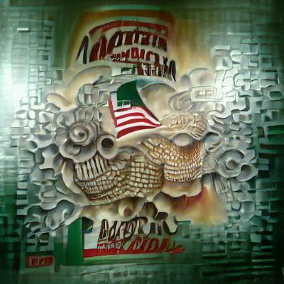 Vibrant Mexican-American Cultural Fusion Artwork