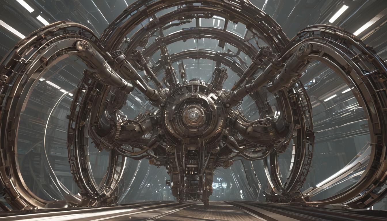 Cybercore Clockwork Machine with Sci-Fi Robot-Arms