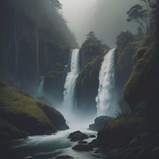 Hyperrealistic Waterfalls Flow Through City Street