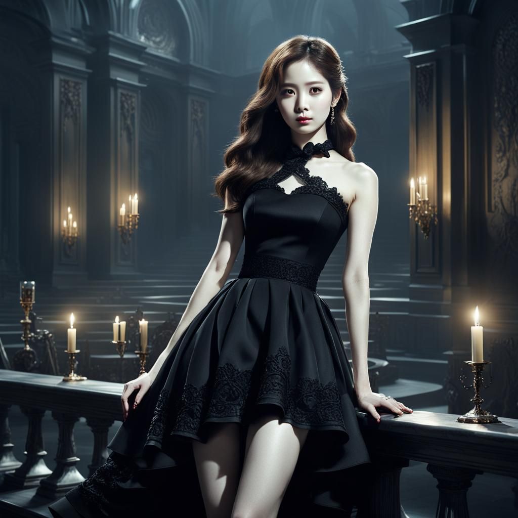 Woman in Black Dress: Horror Art Style