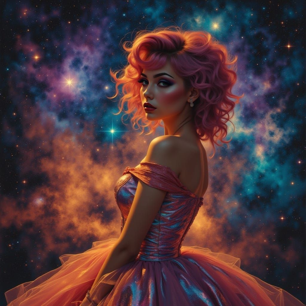 Woman with Cosmic Star Hair in Star Gown