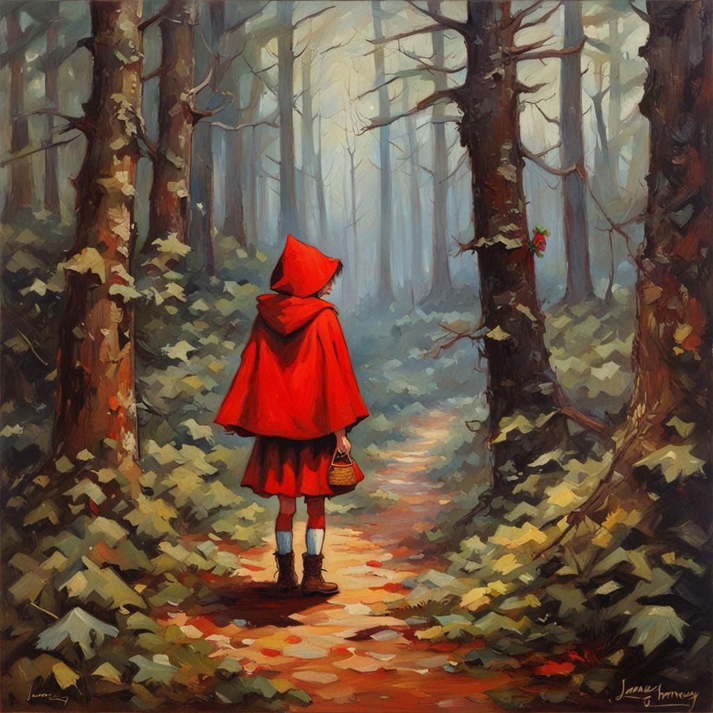 Little Red Riding Hood in Oil Painting