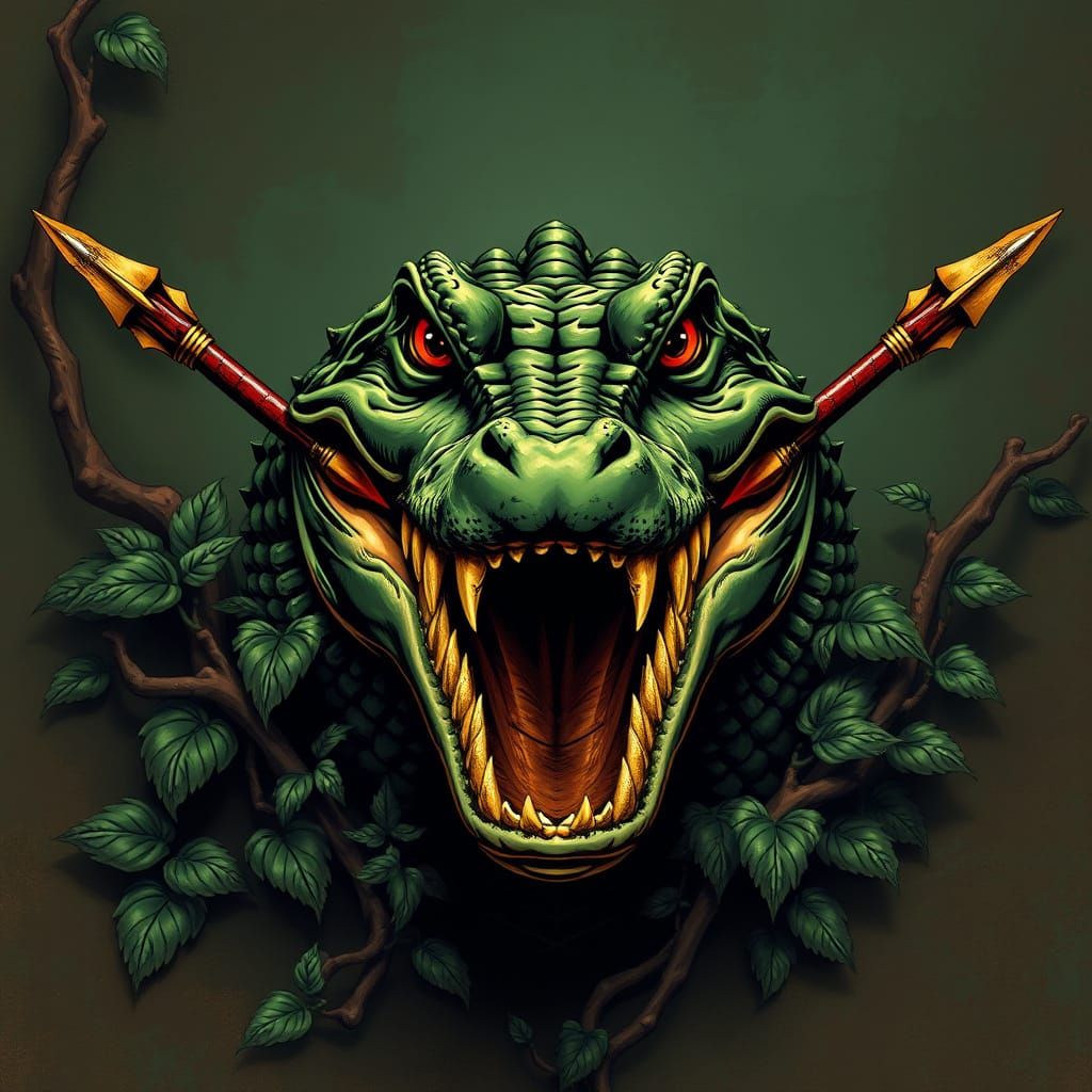 Crocodile Heraldic Emblem in Fantasy Art Style