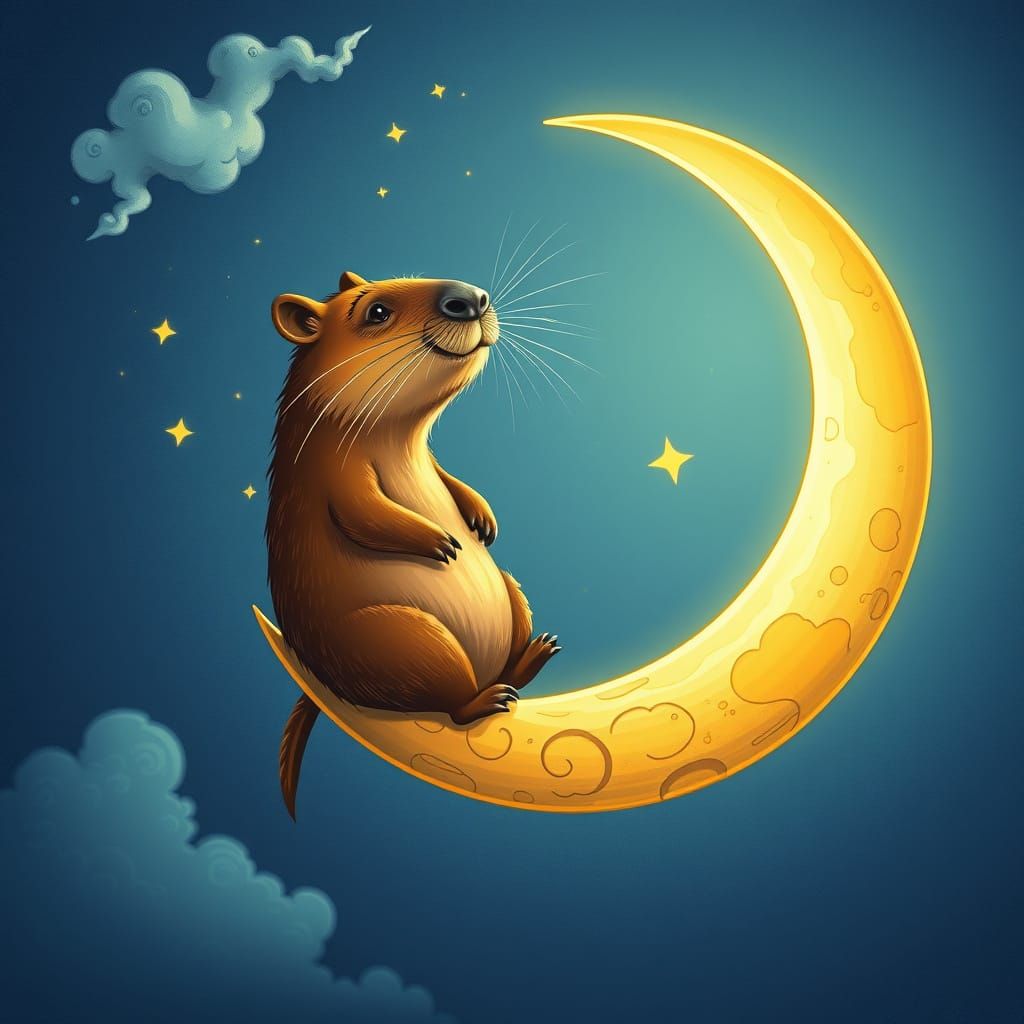 Capybara on the Moon in Caricature Style