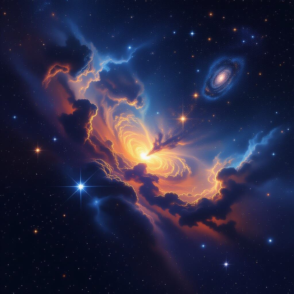 Cosmic Starfield with Nebulae and Galaxies