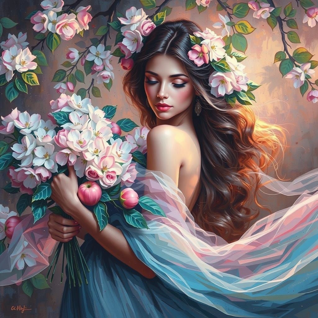 Woman with Flowers in Impressionistic Style