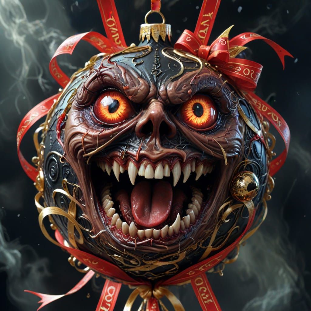 Scary Demonic New Year Ball With Tiny Eyes At Midnight