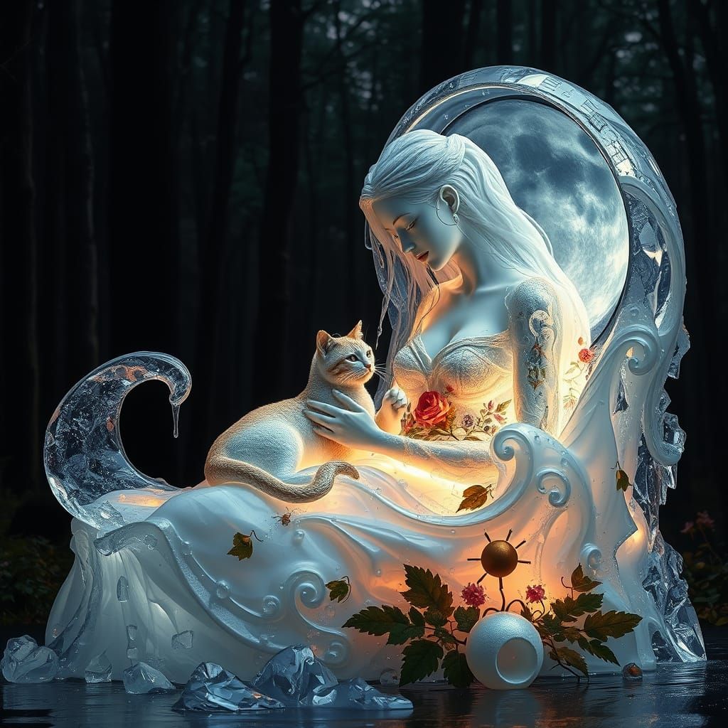 Melting Ice Sculpture in Forest: A Dreamlike Vision