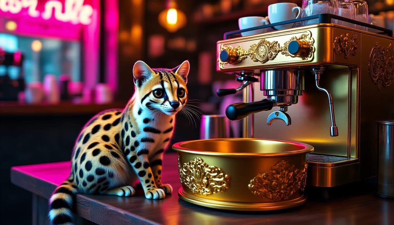 Ornate Cat Cafe in Surrealist Style