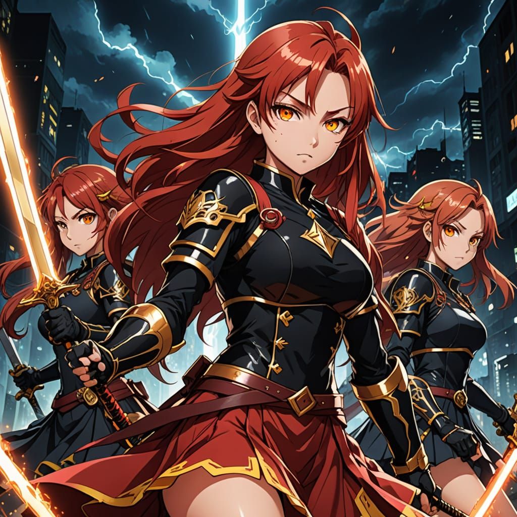 Vibrant Anime Warriors Unite in Red and Black Splendor