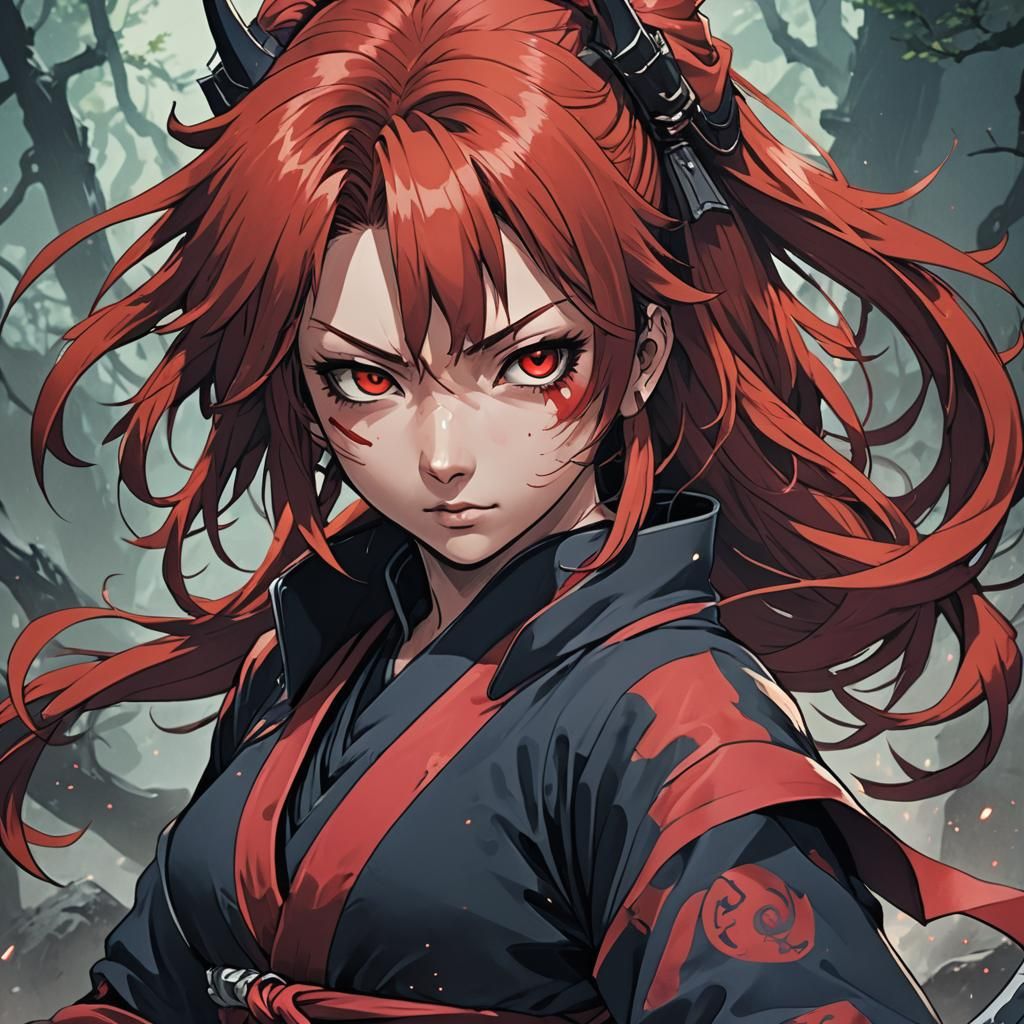 Red-Haired Kunoichi with Demonic Eyes: Anime Art