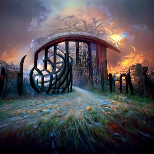Surrealist Gate in Geometric Photoillustration Style