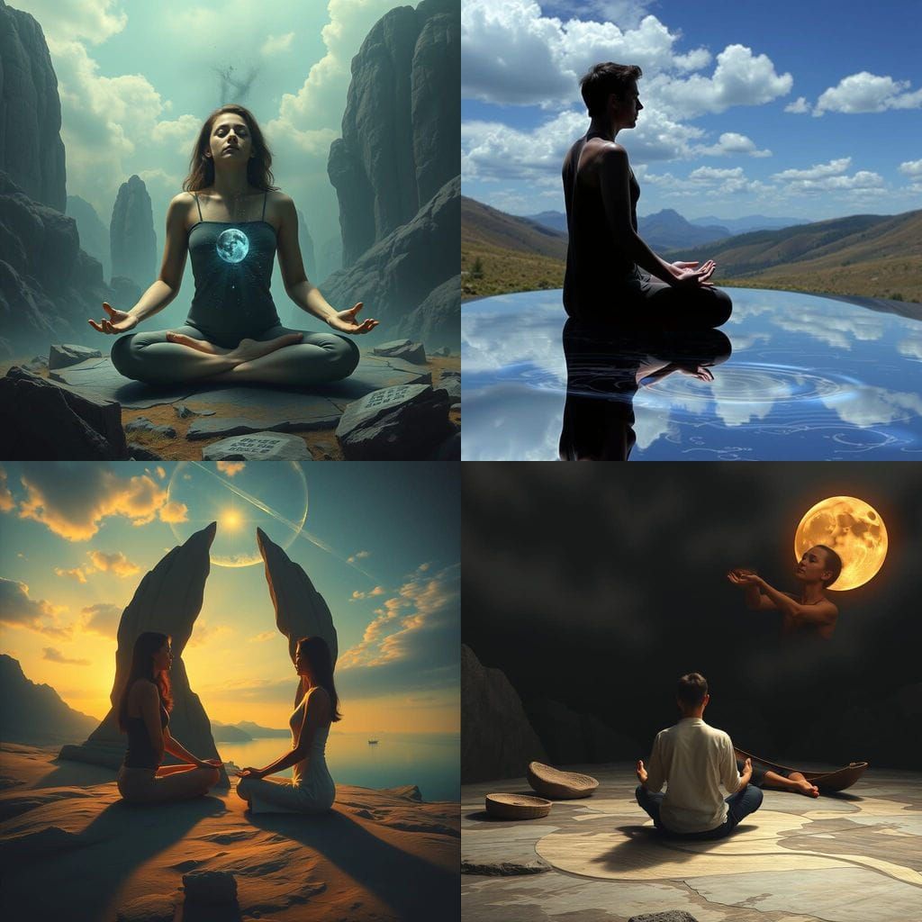 Surreal Meditation Scene with Illusions