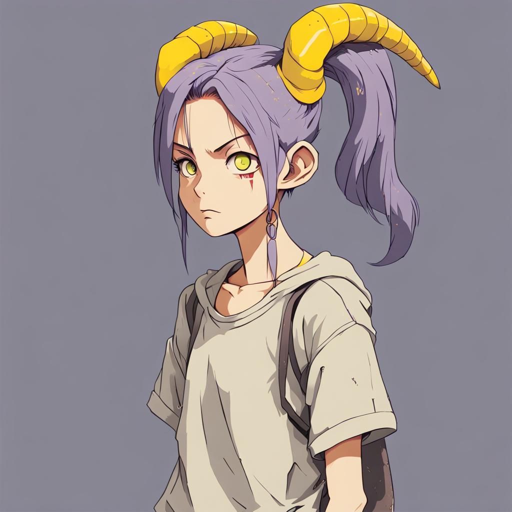 Malicious Horned Girl in Anime Key Visual Style