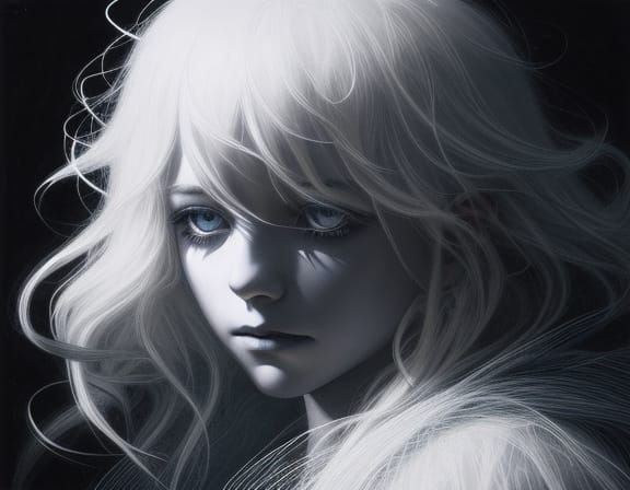 Spectral Child in Ethereal Scratchboard Art