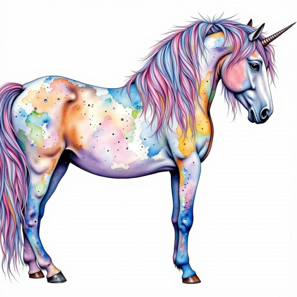 Appaloosa Unicorn in Colorful Watercolor Mixed Media