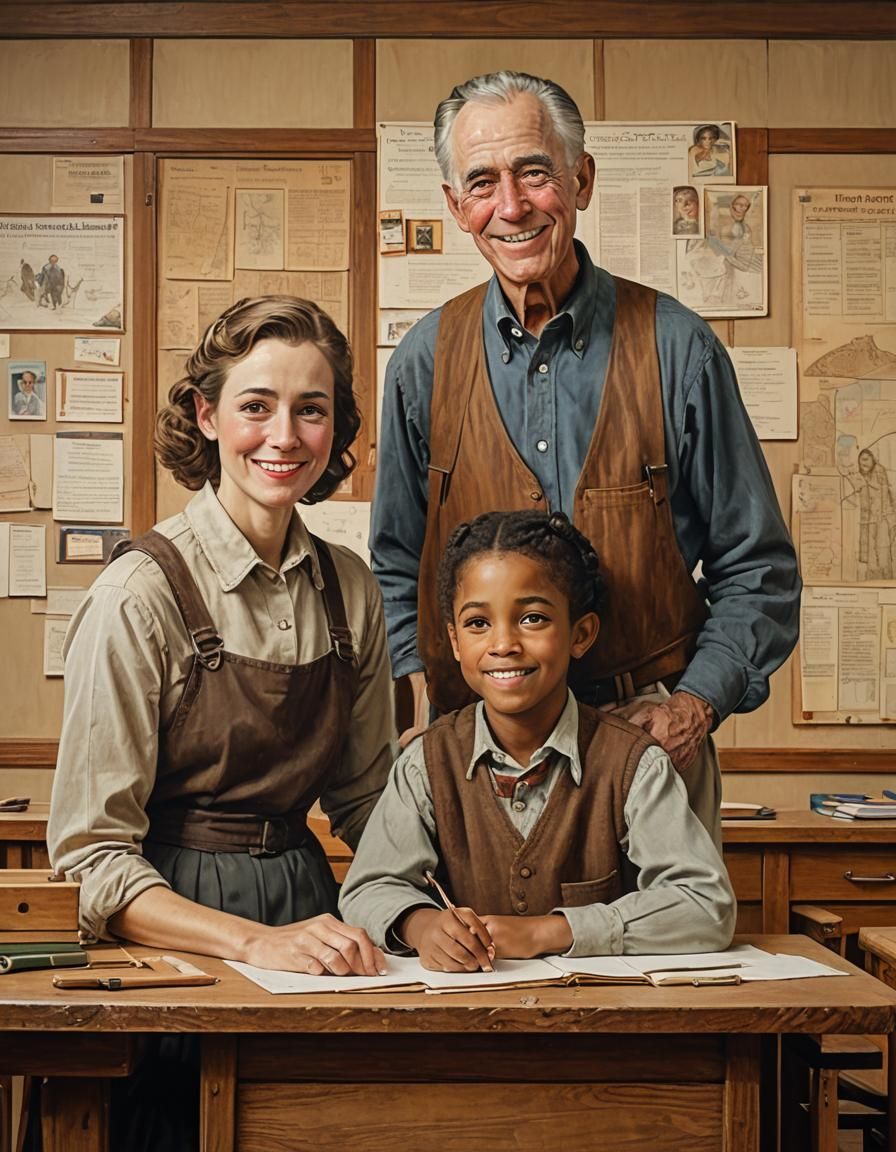 Heartwarming Classroom Portrait in Nostalgic Americana Style