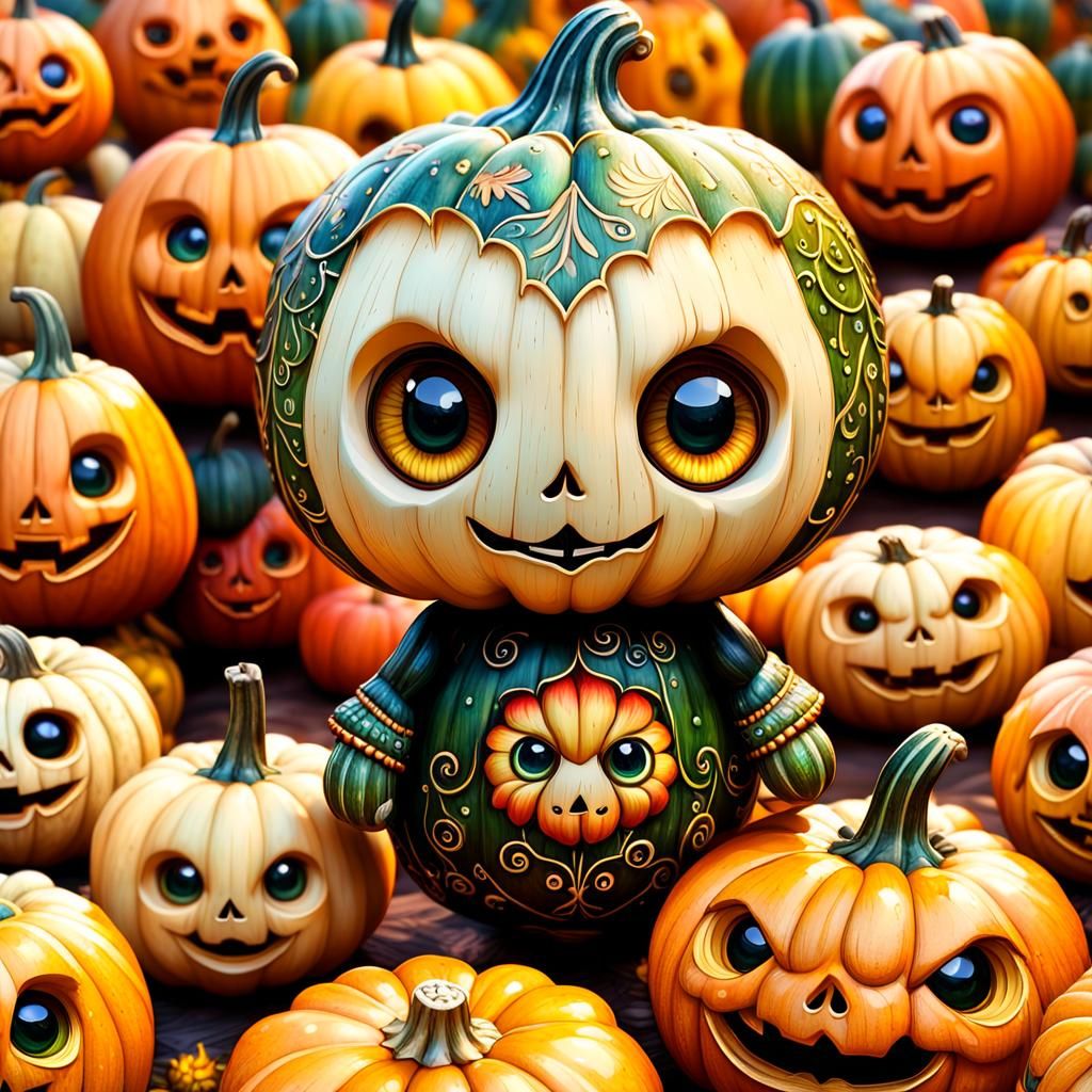 Chibi Gourds at Fall Festival in Vivid Colors