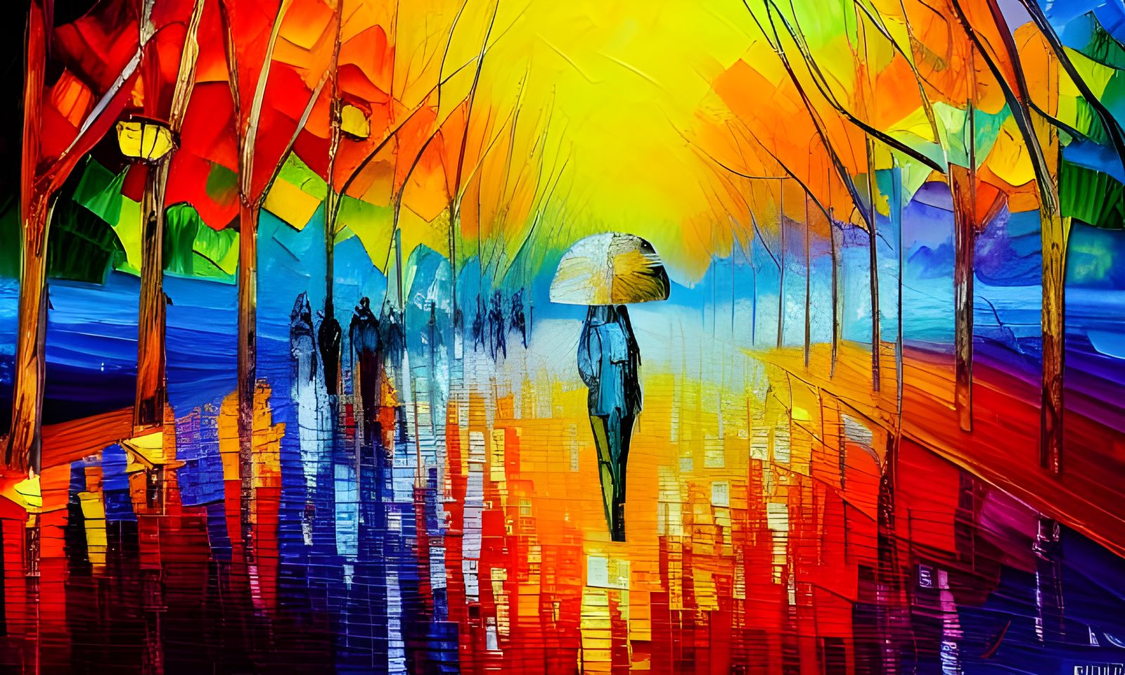 Colorful Neo-Impressionist Painting of a Rainy Metaverse