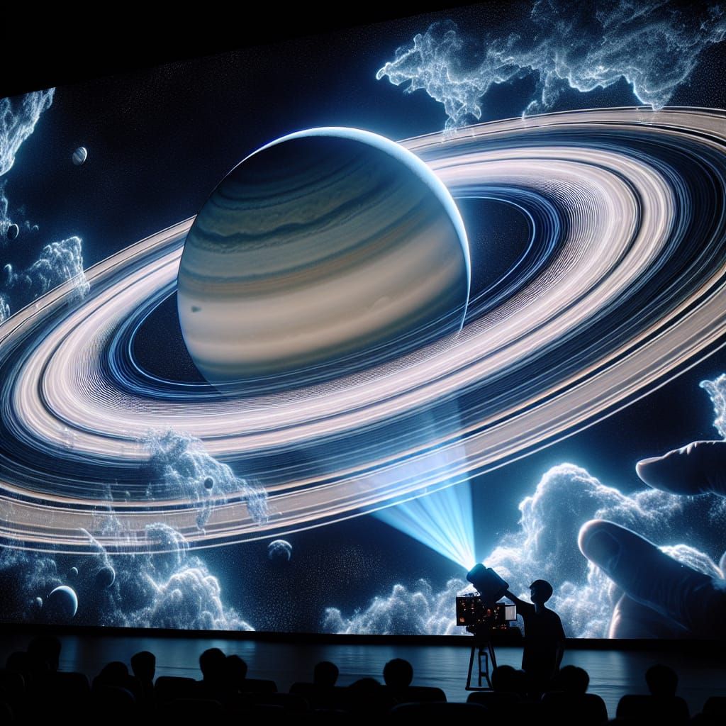 Intricate Hologram of Saturn Illuminates Night Sky with HDR...