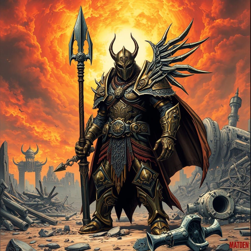 Heroic Fantasy Warrior in Post-Apocalyptic Wasteland Comic B...