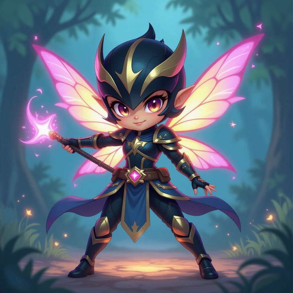 Chibi Black Fairy Ranger in Dynamic Digital Painting Style