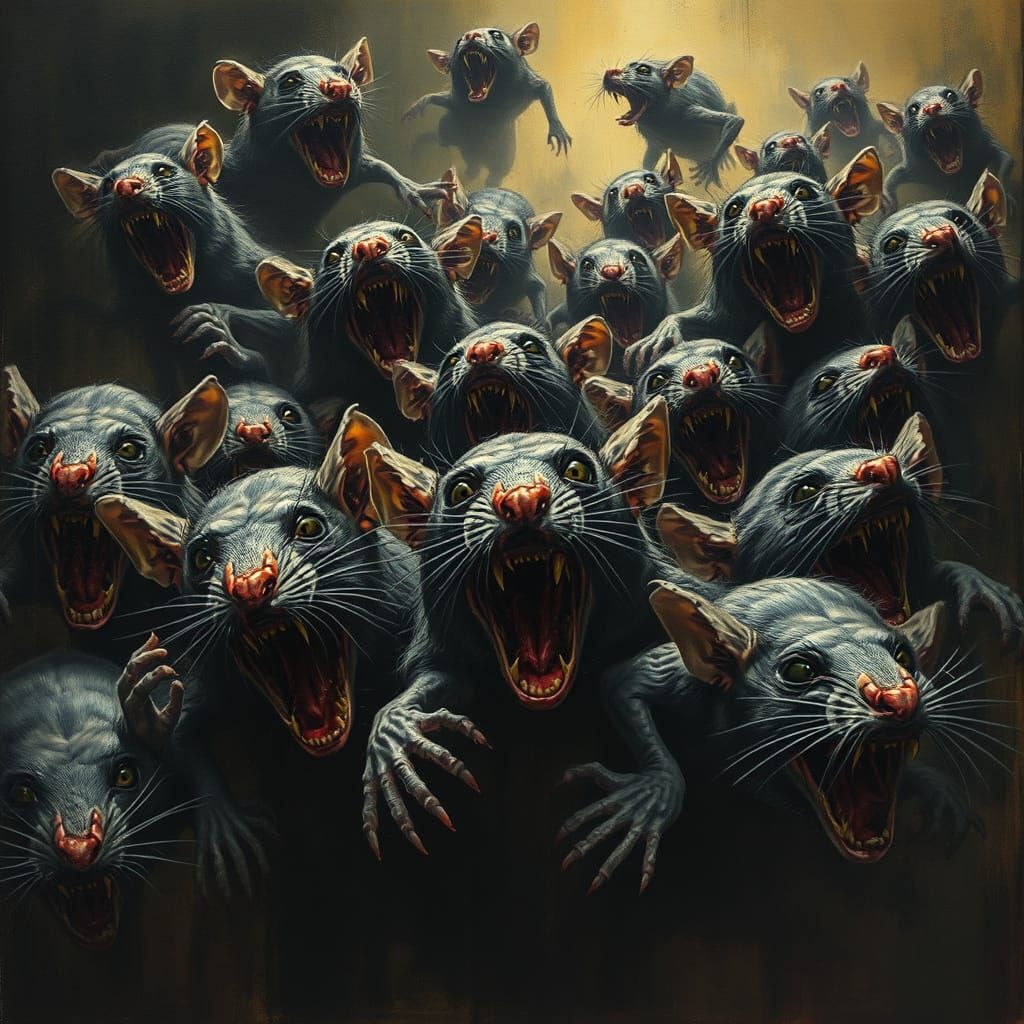 Grotesque Rats in a Dark, Haunting Scene