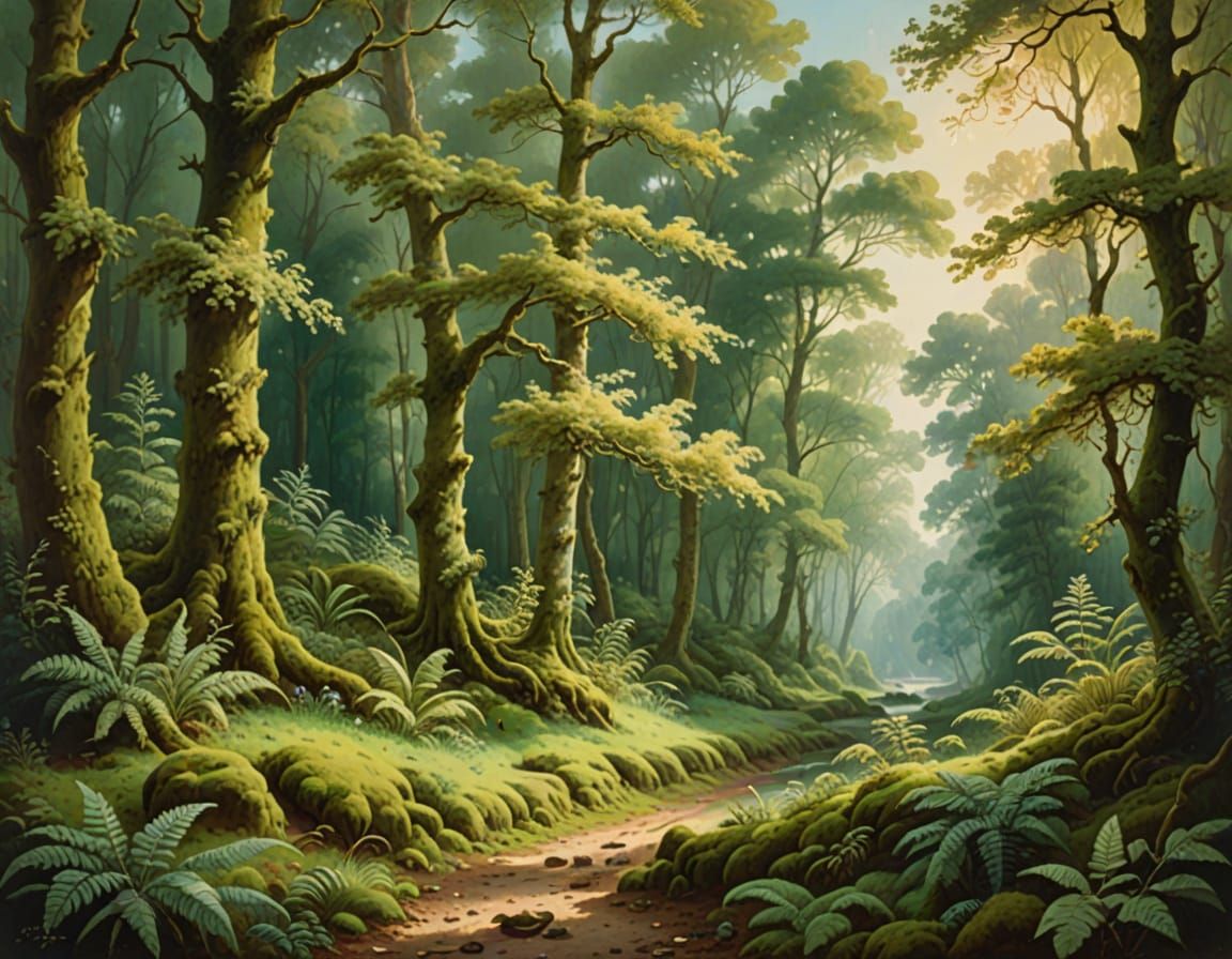 Emerald Forest: A Rococo Oil Painting in Fragonard Style