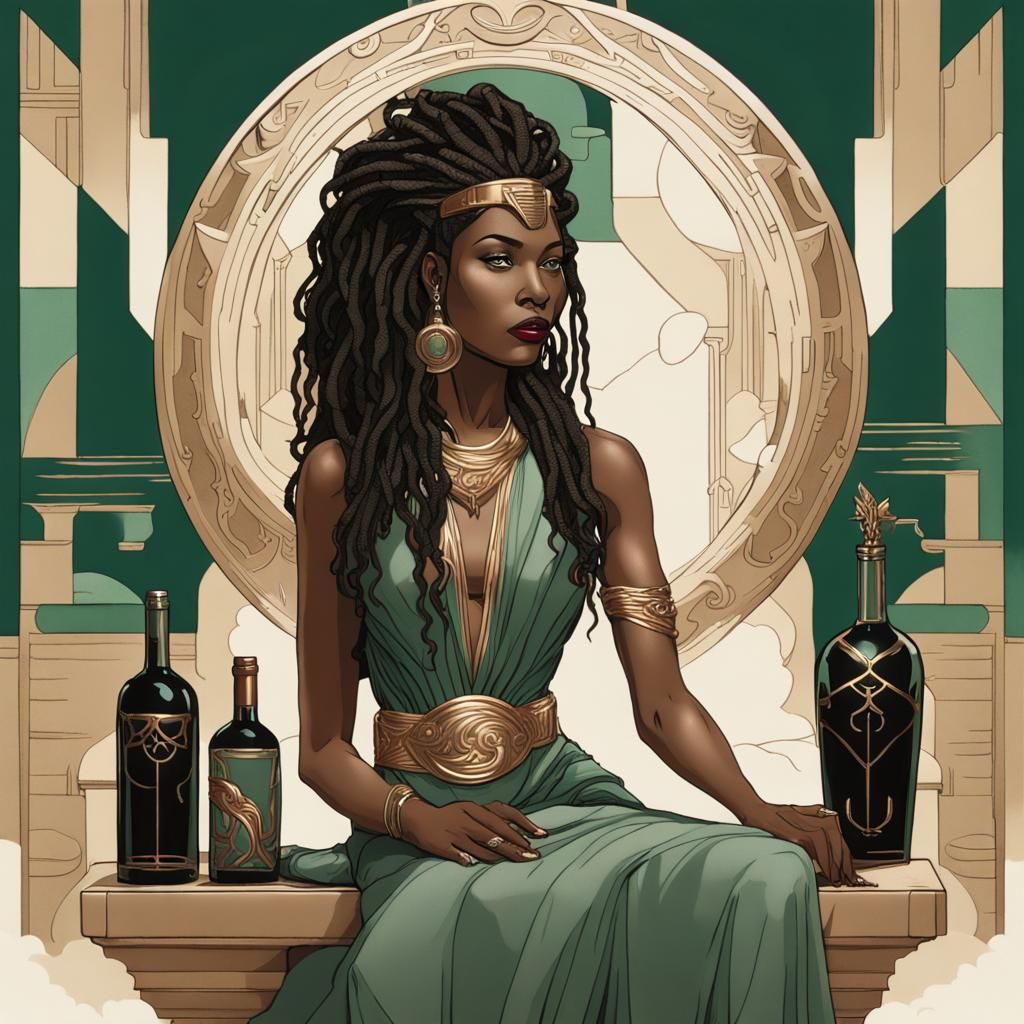 Elegant Woman in Jade Gown, Art Deco Style