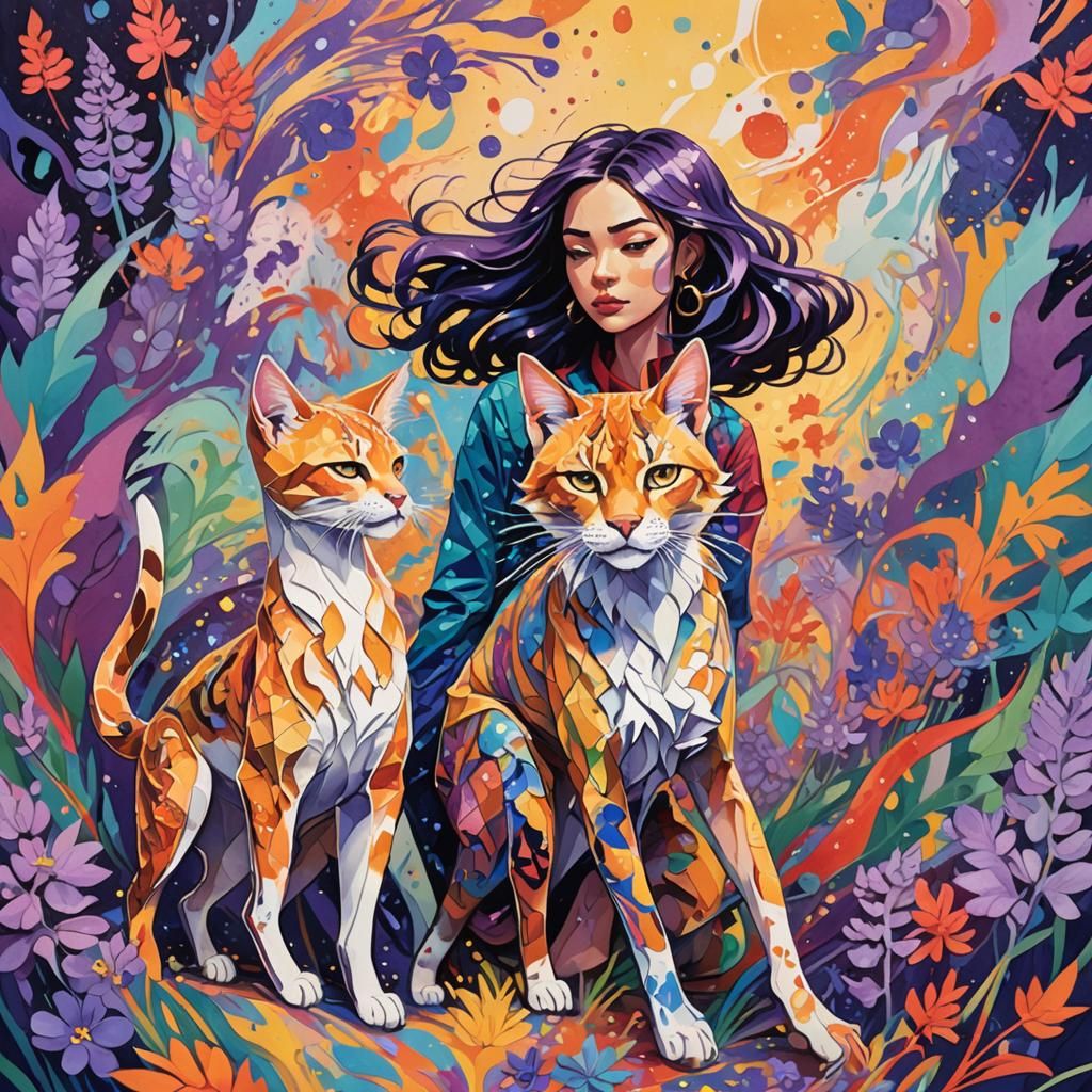 Hybrid Girl in Gouache Style Comic Illustration