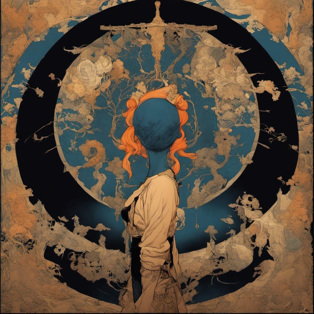 Gothic Surrealist Woman in Ink Lithography Style