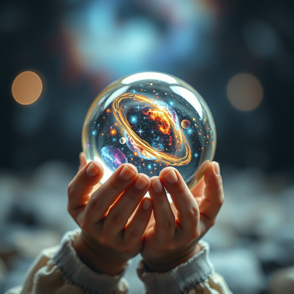 Alien Baby Holds Universe in Crystal Sphere