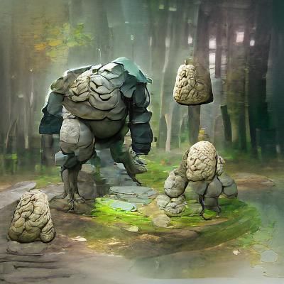 Majestic Stone Golem in Enchanted Forest