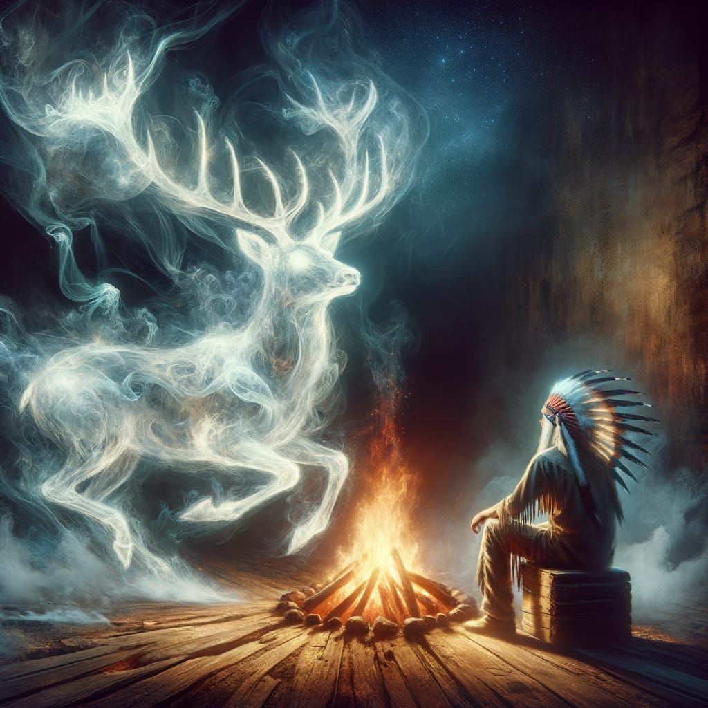 Ethereal Stag Appears in Romantic Fine Art Scene