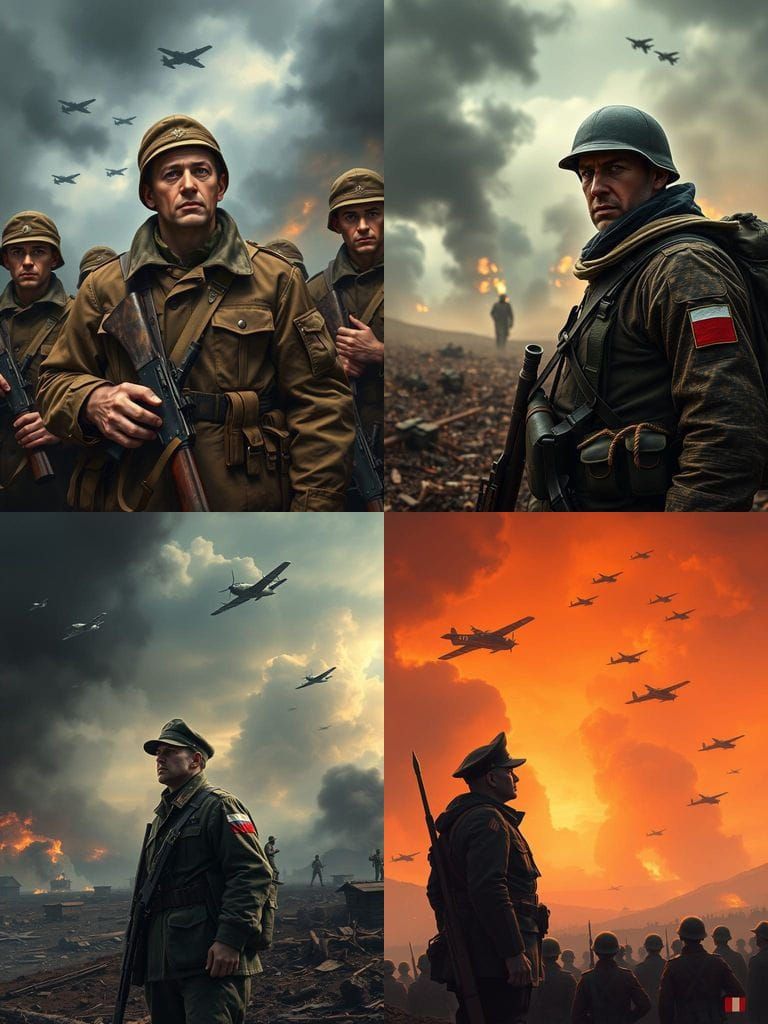 Epic Battlefield Portrait of Polish Soldier in World War II