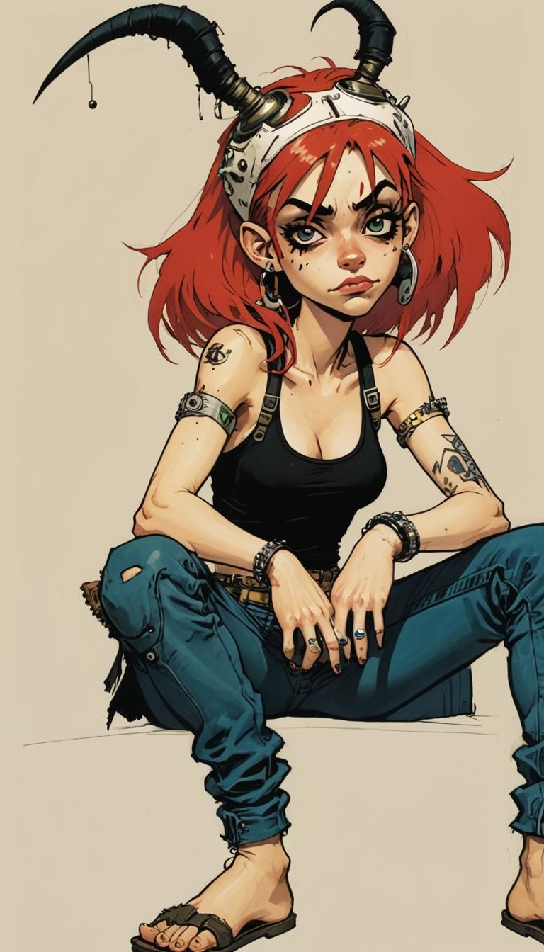 Tank girl art style of jamie hewlett (poorly drawn feet) (fi...
