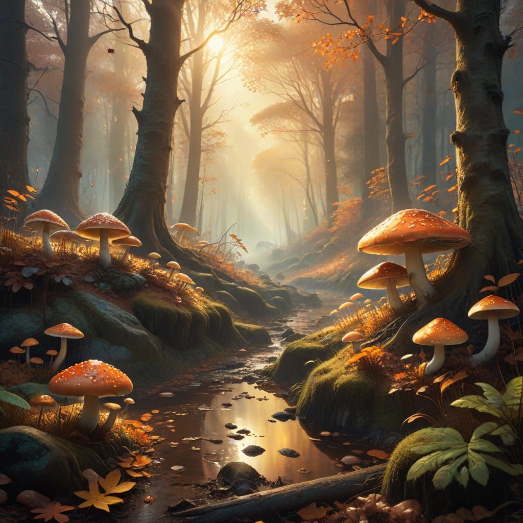 Whimsical Fantasy Forest with Vibrant Autumn Colors