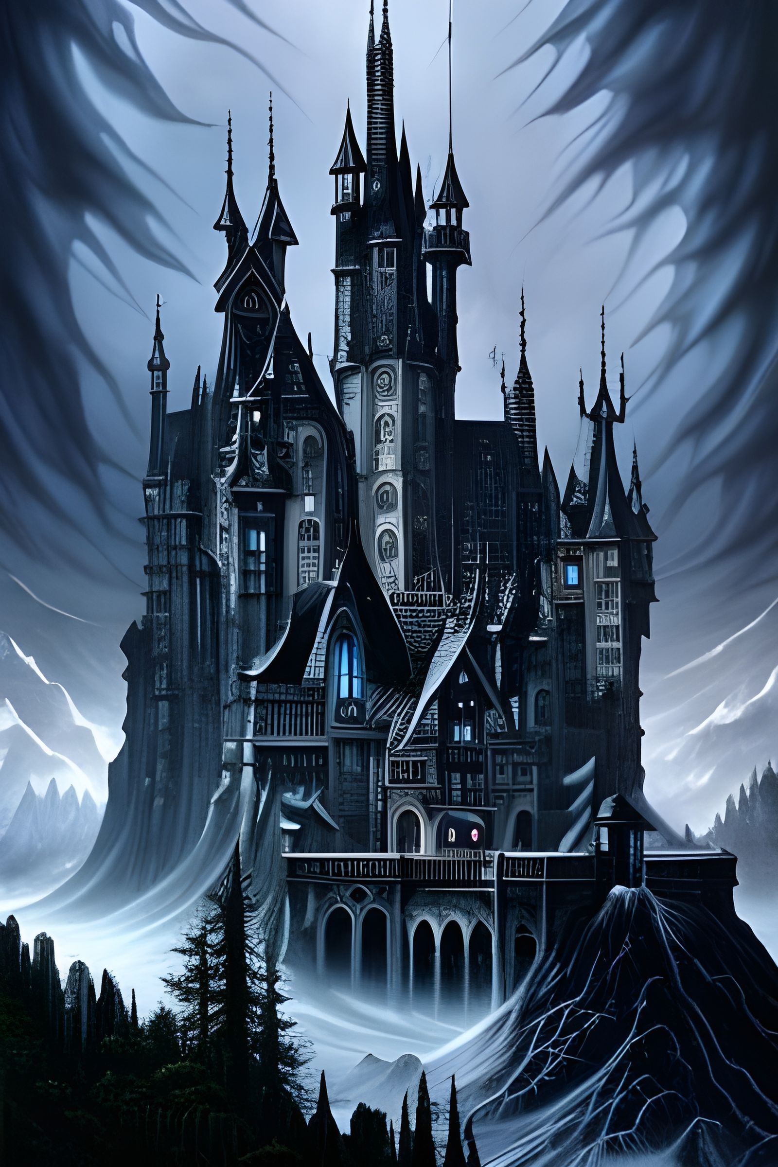 Darkwave Gothic Castle Mixed Media Masterpiece