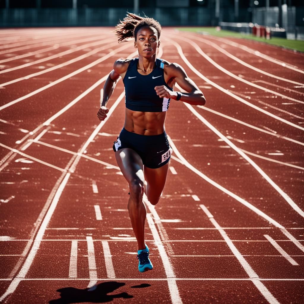 Female Athlete Running Track: Close-up Action Shot
