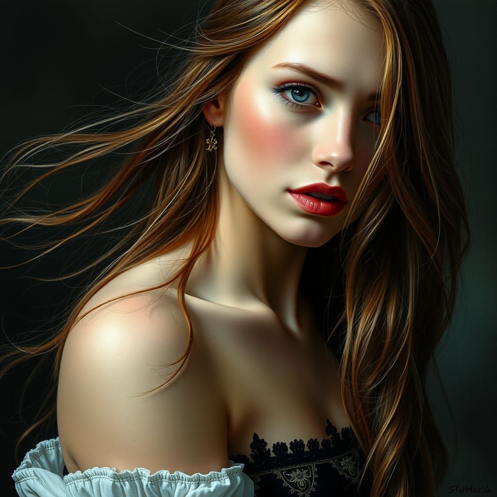 Gothic Oil Painting of Russian Tatar Woman