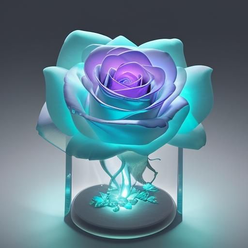 Bioluminescent Turquoise Glass Roses in a Fantastic Landscap...