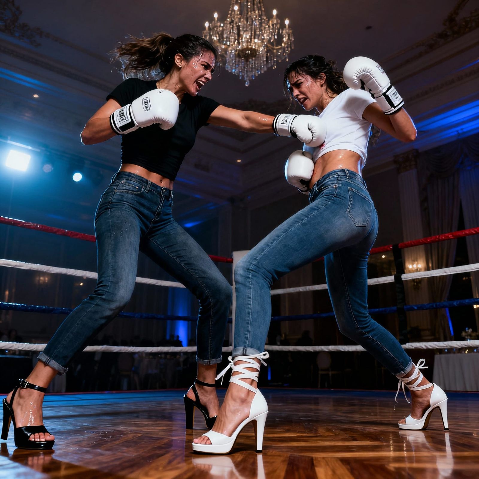 Hyperrealistic Boxing Match: Women in High Heels