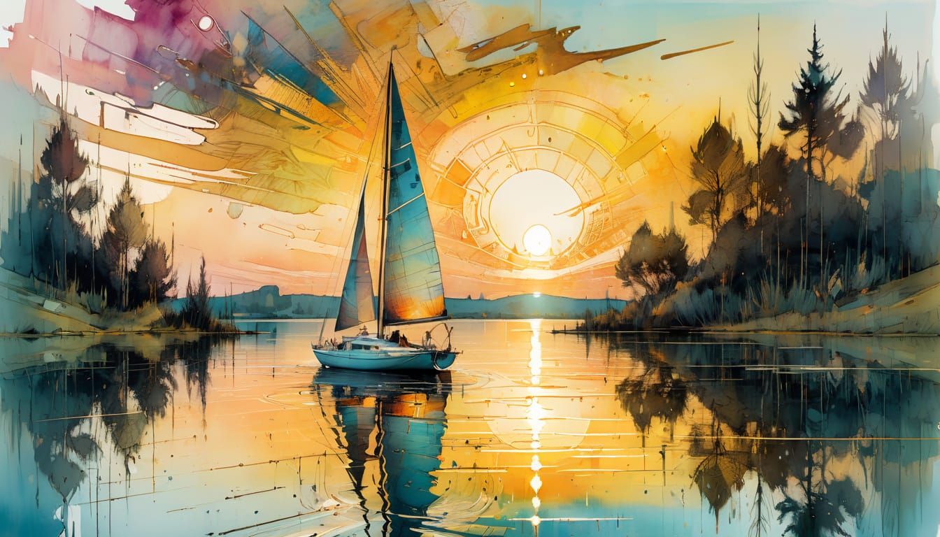 Sailboat Amidst Golden Hour Reflections