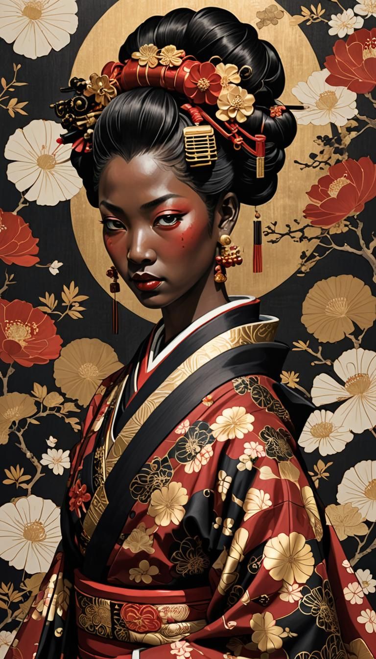 Ukiyo-e Print of a Geisha with Dark Skin