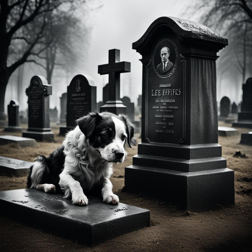 Sad Dog Portrait at Master's Grave