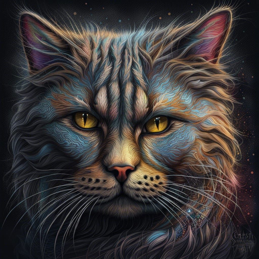 Detailed Graphite Pencil Drawing of a Cat